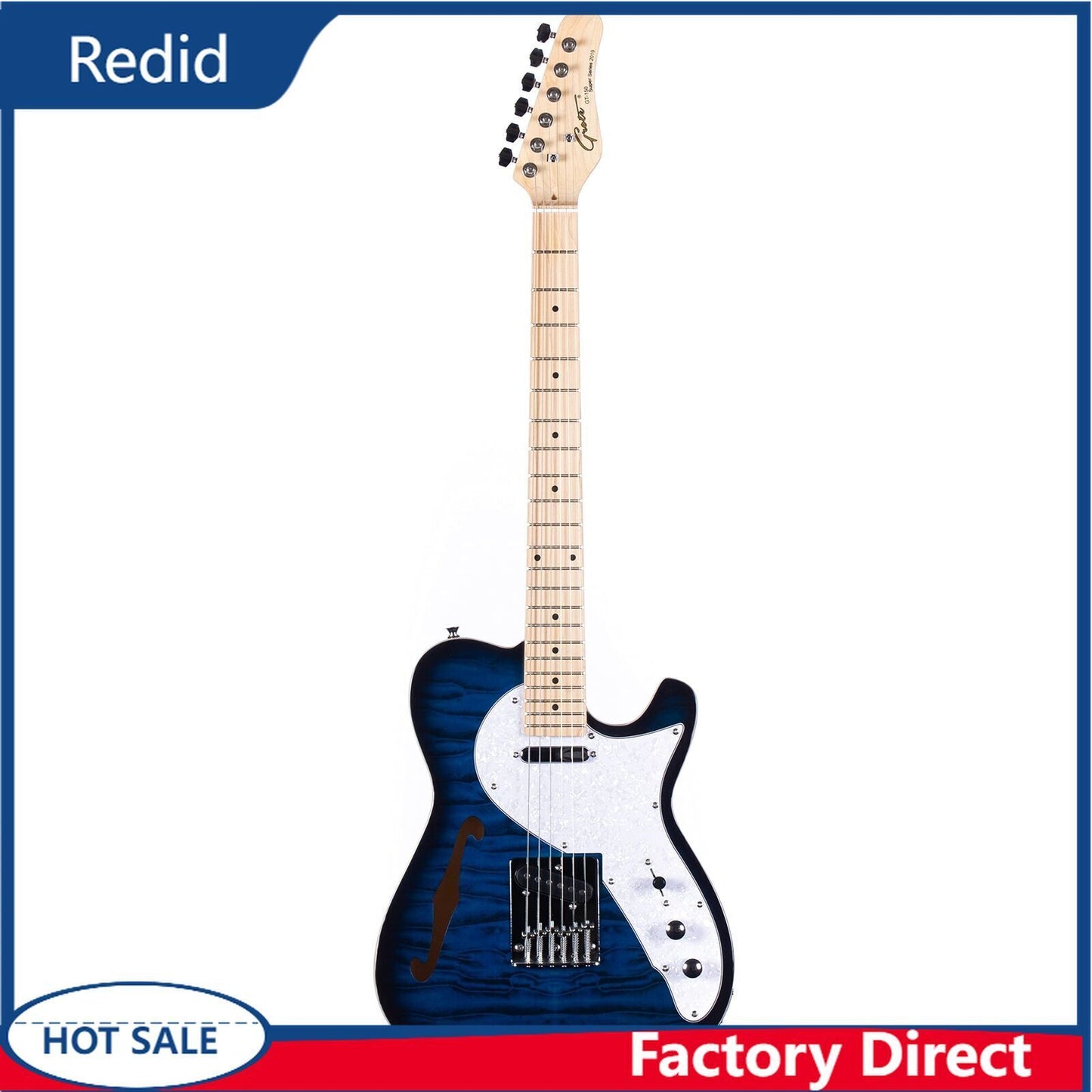 Grote Electric Guitar Semi-Hollow Body Single F-Hole Printed Tele Style Guitar