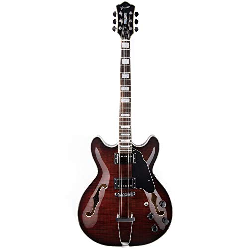 GROTE Jazz Electric Guitar Semi-Hollow Body Chrome Hardware (Brown)