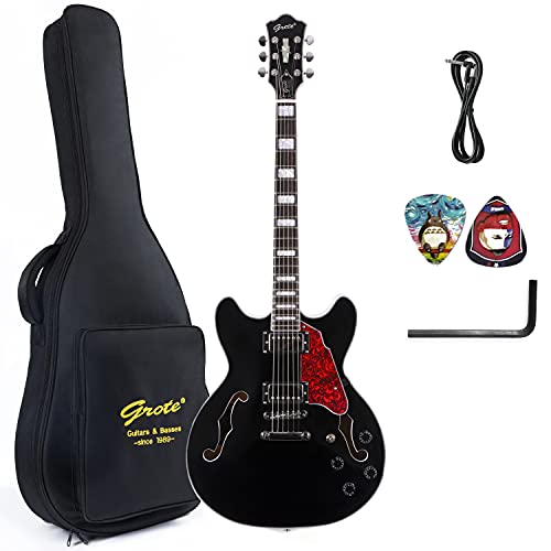 Grote Electric Jazz Guitar Semi-Hollow Body Multi-ply Binding Humbucker Pickups Picks Case