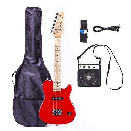 Grote Kids Electric Guitar Beginner Kits 6 String for Boy Mini 5W AMP Strap Case Cable 2 Picks for Girl Boys(Red)