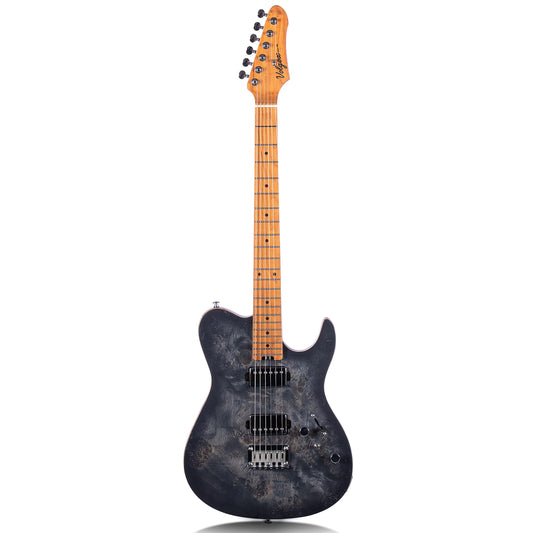 Volgoa VTL-2 6-String Solid Body Electric Guitar with Mahogany Body, Roasted Maple Neck, Matte Burl Figure Veneer, and Coil-Splitting Pickup