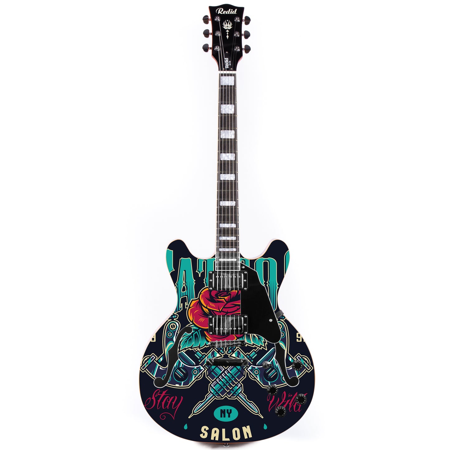 Redid Full Scale Private Custom Printed Electric Guitar Semi-Hollow Body