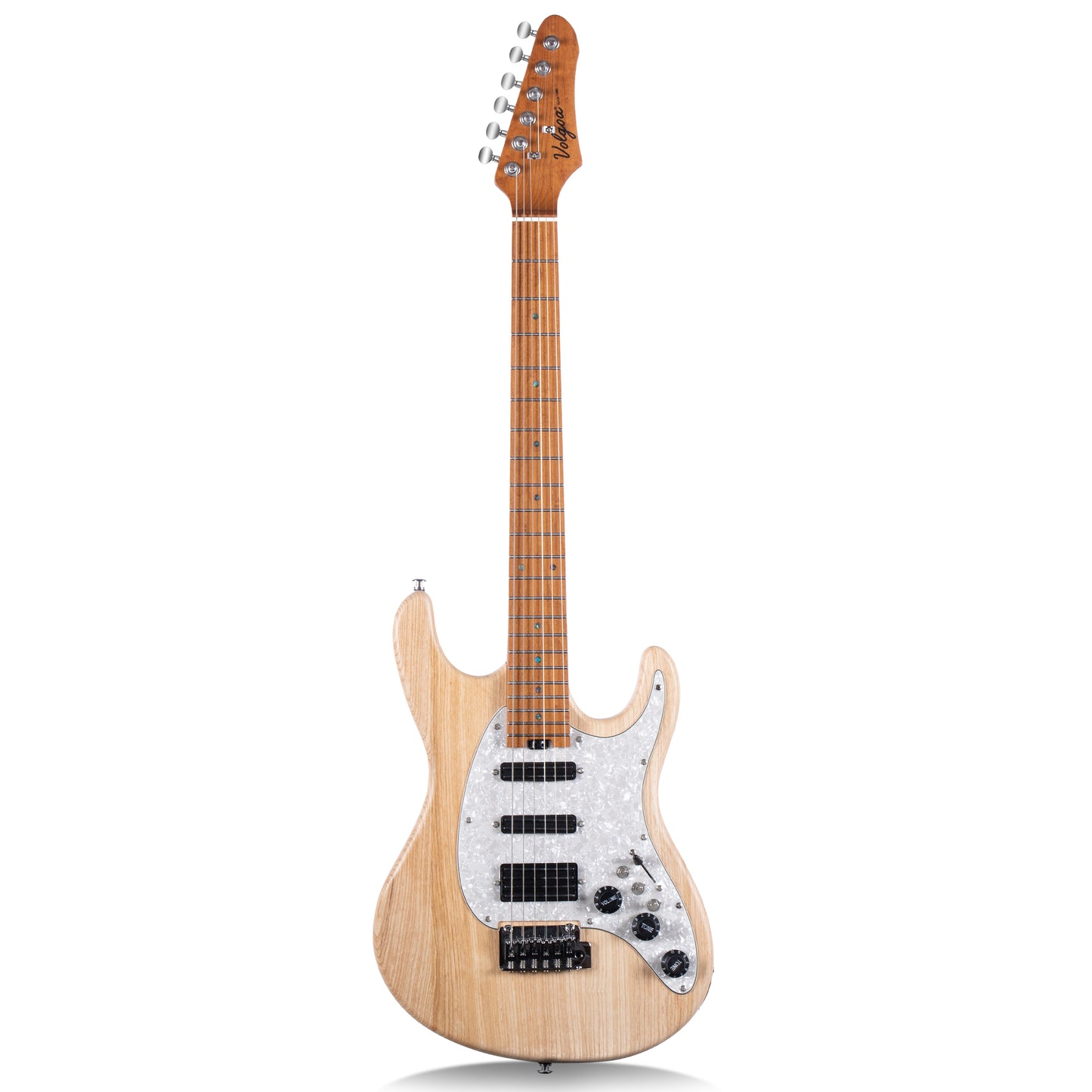 Volgoa VVS 6-String Solid Body Electric Guitar with Alder Body,Stainless Steel Frets,Featuring Tremolo System, with Plastic Pearl Pickguard and String Tree