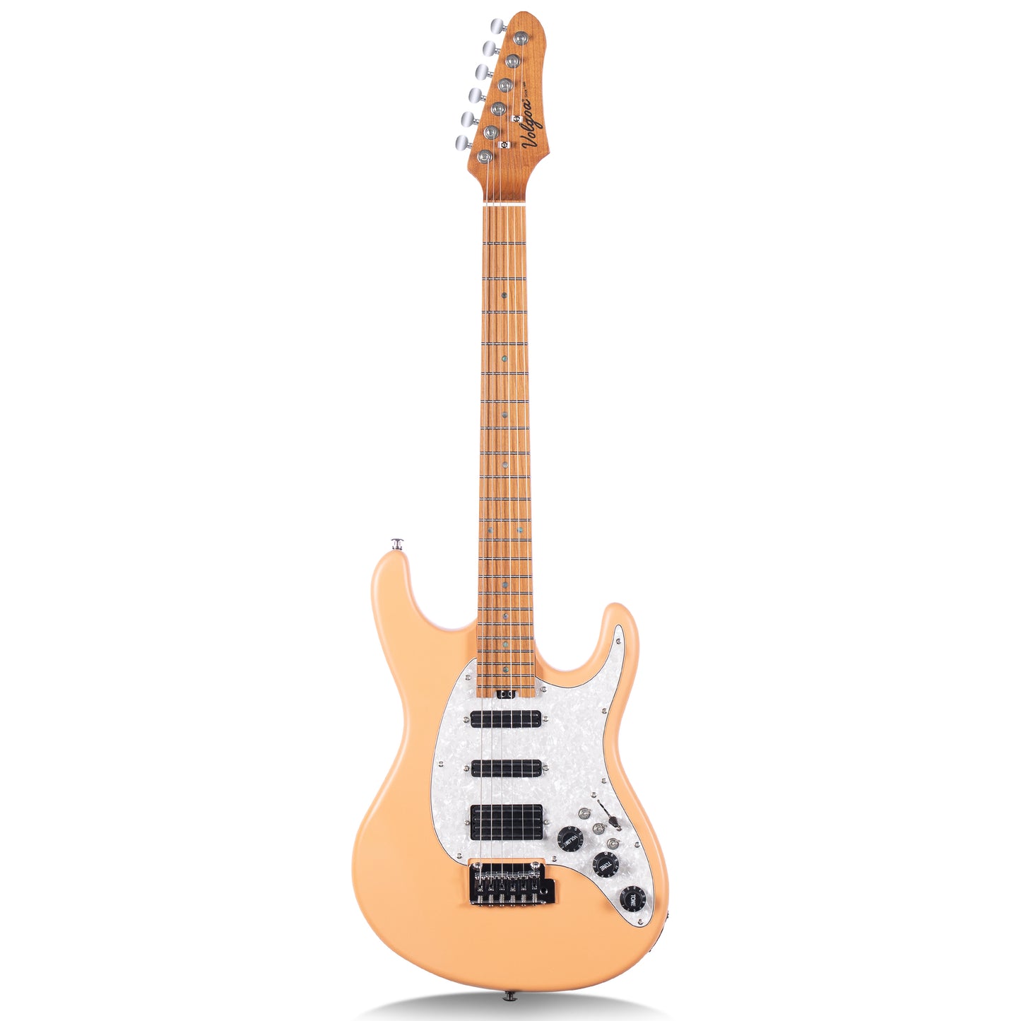 Volgoa VVS 6-String Solid Body Electric Guitar with Alder Body,Stainless Steel Frets,Featuring Tremolo System, with Plastic Pearl Pickguard and String Tree