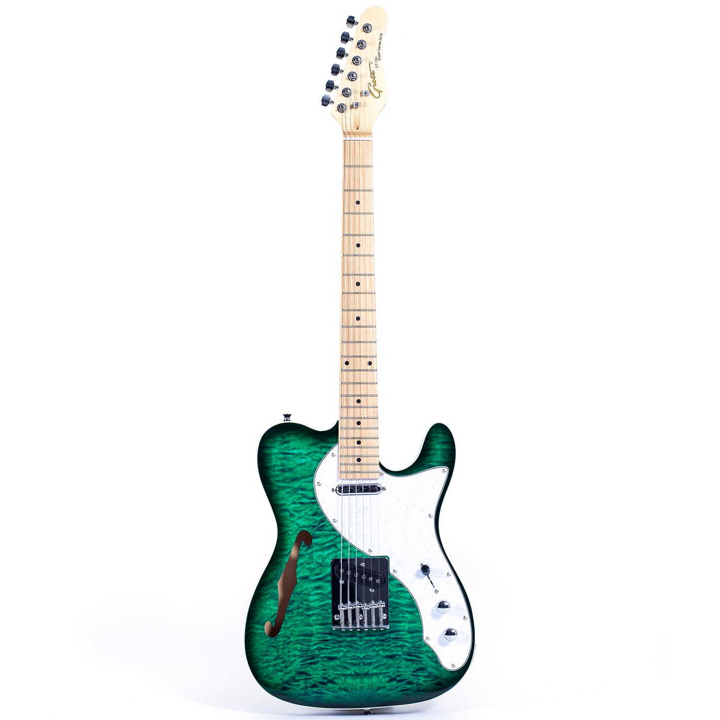 Grote Electric Guitar Semi-Hollow Body Single F-Hole Printed Tele Style Guitar Full-Size Basswood with Canadian Maple neck Chrome Hardware