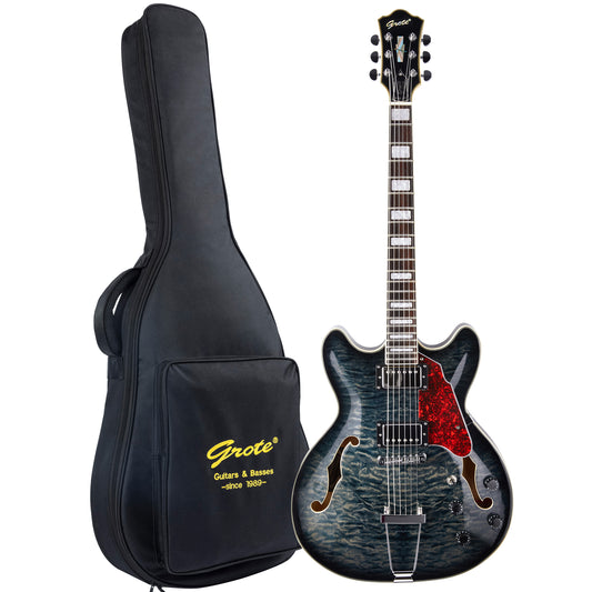 GROTE Jazz Electric Guitar Water Ripple Semi-Hollow Body Trapeze Tailpiece Guitar Bag